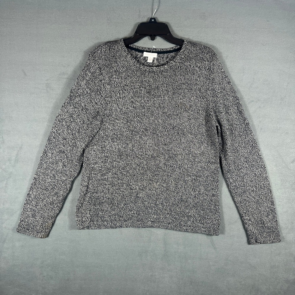Charter Club Womens Sweater XL Black White Marl Knit Long Sleeve Pullover Pima